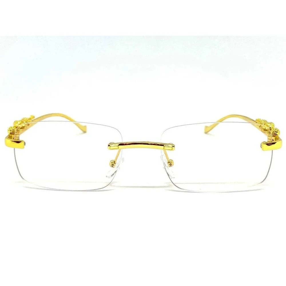 Rimless Rectangle Gold Clear‎ Eye Glasses Unisex Fashion Eyewear Casual Business